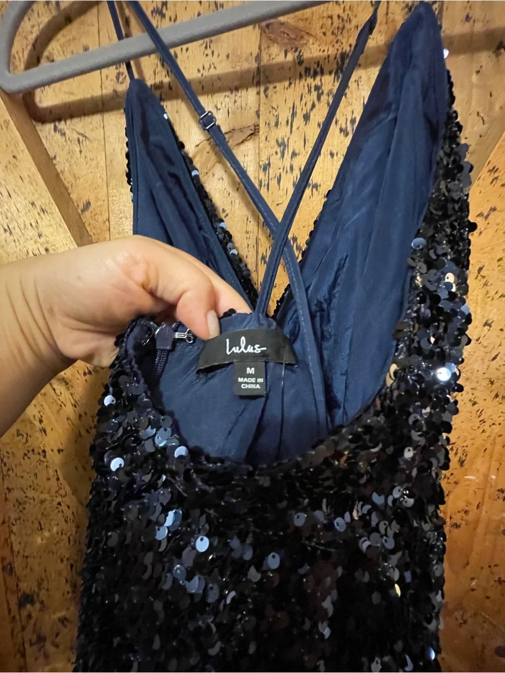 Lulu's Navy Blue Sequin Wrap Mini Dress - Picture 4 of 5